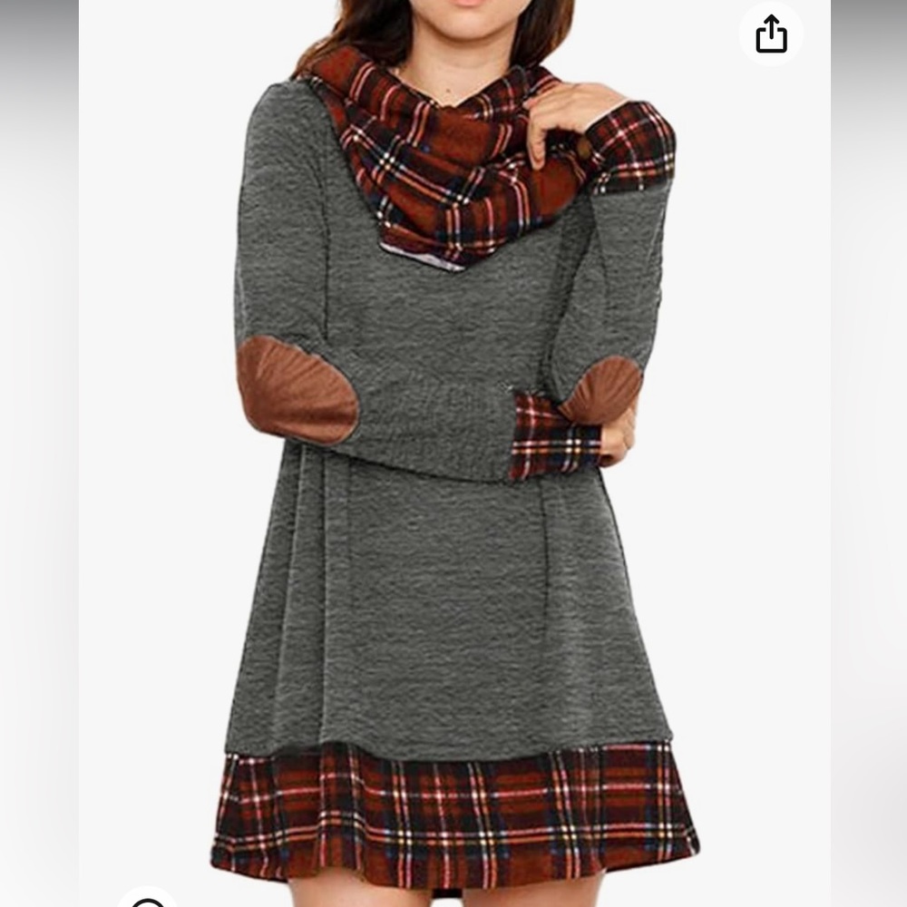 NWT Alaster Queen Woman’s Long Sleeve Plaid Cowl Neck Tunic Dress